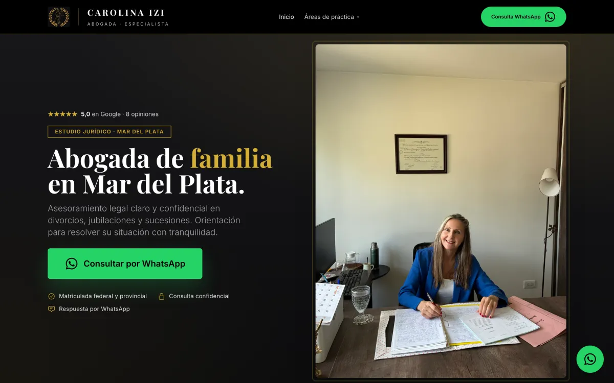 La landing de Carolina Izi, abogada de familia en Mar del Plata, publicada y funcionando